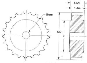 SPROCKET - FLAT TOP - 881 - UHMW | 21 TEETH - 1 3/4" MAX BORE - 5.089" PITCH DIA.